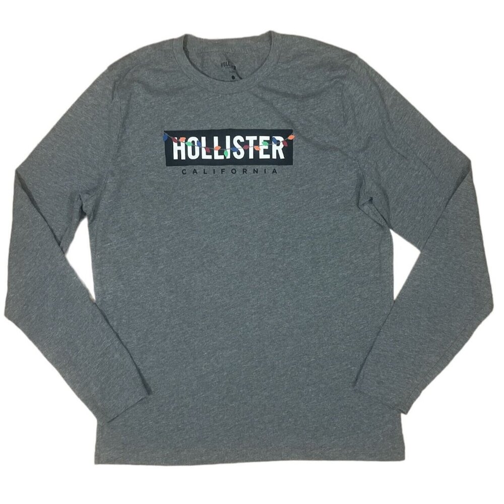 HOLLISTER shirt mens LARGE‎ long sleeve gray Christmas lights